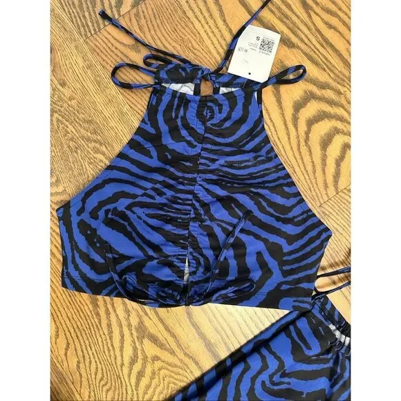 Forever 21 Blue and Black Zebra Skirt and Cropped Top Set Size Small New - Picture 3 of 4